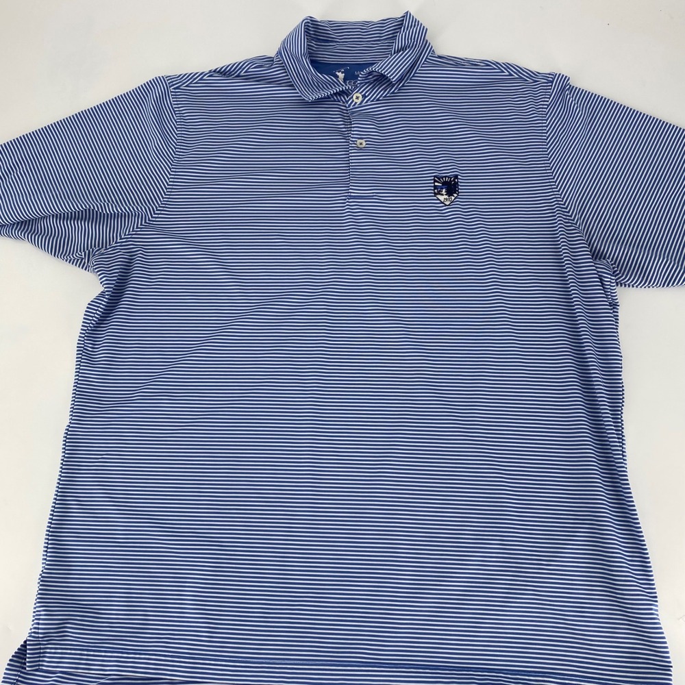 FG Tech Mens Blue White Stripe Golf Polo Shirt Made in‎ USA 2XL
